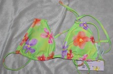 WILD FABLE REVERSIBLE FLORAL  Pink Lime Green S 4-6 TIE BIKINI SWIM BOTTOM TOP