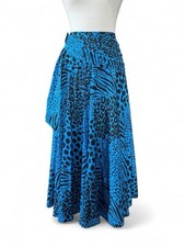 Louis F raud Paris Vintage Blue Animal Print Midi Skirt Size 6