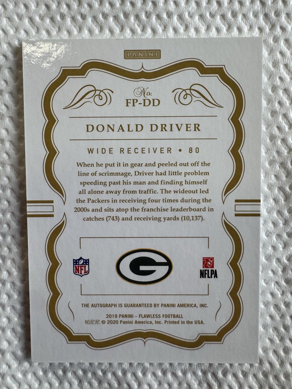 Donald Driver 2019 Panini Flawless Penmanship Auto /15 Packers view 2