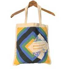 Upcycled Canvas Market Tote Bag Vintage Patchwork 14 X 14 Boho Artsy Sustainable