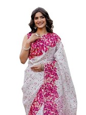 Women's Khadi Printed Saree with Unstitched Blouse Piece
