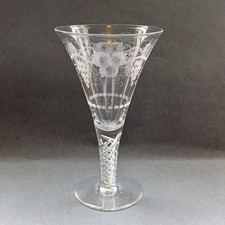 English Antique Mercury Twist Wine Glass ~ Engraved Grapes & Vines