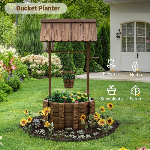 Wishing Wells for Outside, Wooden Wishing Well Planter for Yard, Upgrade Wish... - Picture 4 of 6