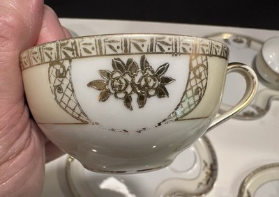 Noritake Morimura Antique 5 Cups and 7 Snack Plates Hand Painted 1910-1920s