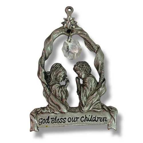Spoontiques Pewter Ornament Suncatcher Prism God Bless Our Children 3.25" #2387 - 第 1/5 張圖片