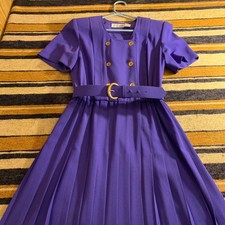 Liz Claiborne VTG Purple Pleated Midi Dress Belt Preppy Retro 80s Power Suit 6P
