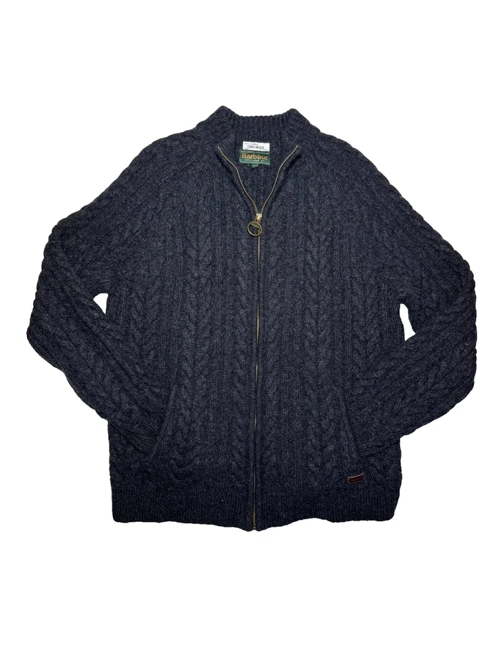 BARBOUR XL 100% Shetland Wool Cable Knit Full Zip Cardigan Jacket Jumper Sweater - Image 2 of 4