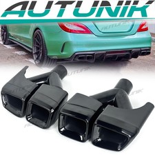 Black Quad Y-shaped Exhaust Tip Muffler Pipe For Mercedes W204 W221 W212 W218
