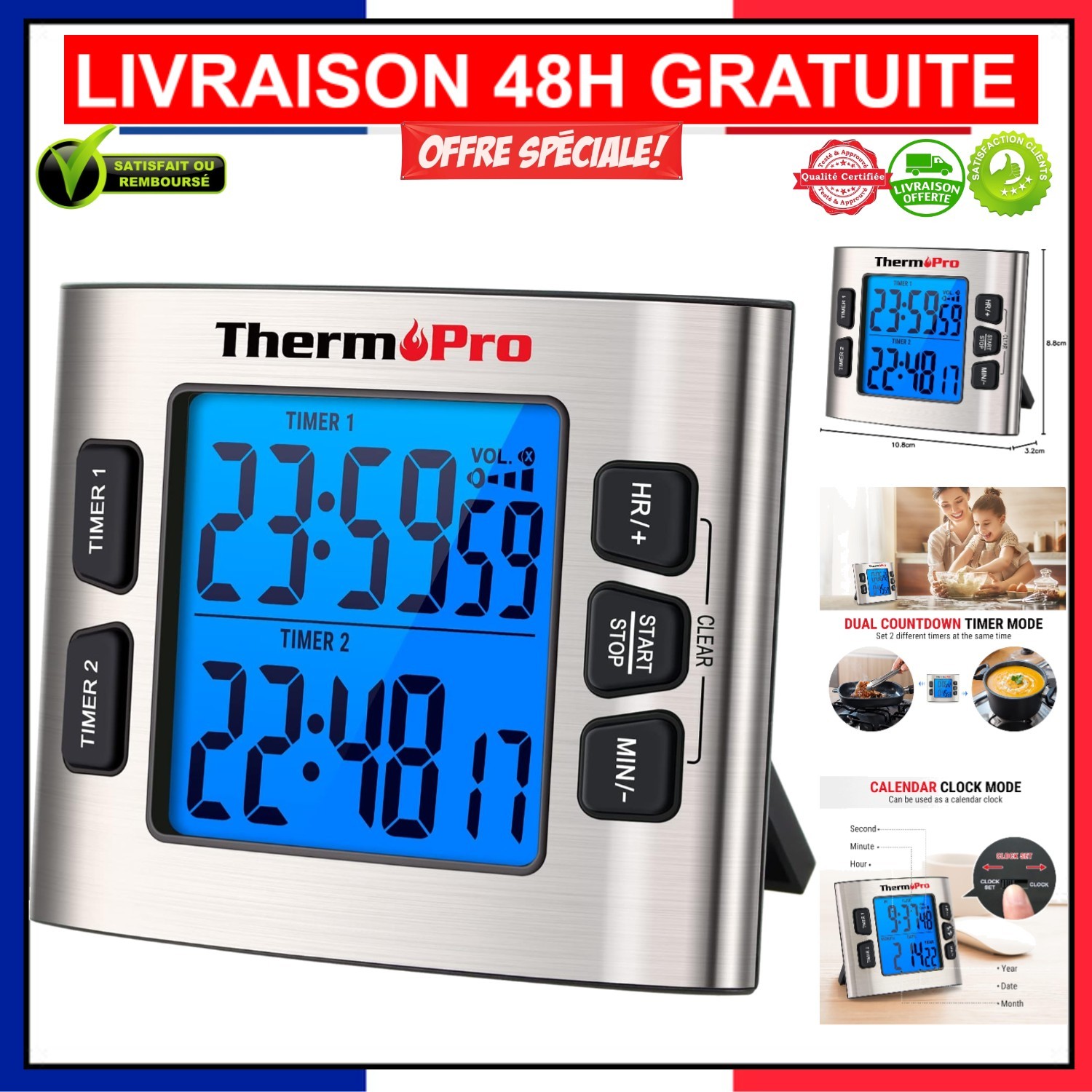 Minuteur ThermoPro TM02 avec alarme forte pour éviter les plats brûlés