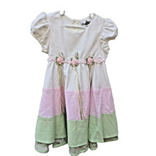 Rare Editions Dress Girls Sz 4 White Pink Green Easter Party Flower Girl Layer