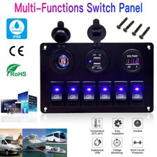 6 Gang IP67 12V LED Rocker Switch Panel Breaker Control Car Marine Boat Circuit