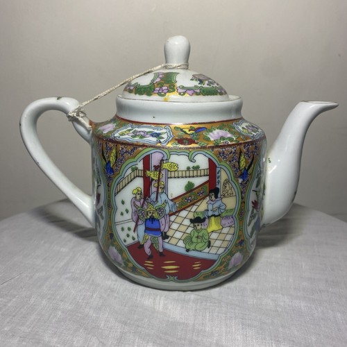 Hermosa tetera china vintage de porcelana pintada a mano con tapa - Imagen 3 de 8