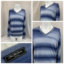 Saks Fifth Avenue Sweater XL Blue 100 Wool V Neck No Flaws YGI Q1-523