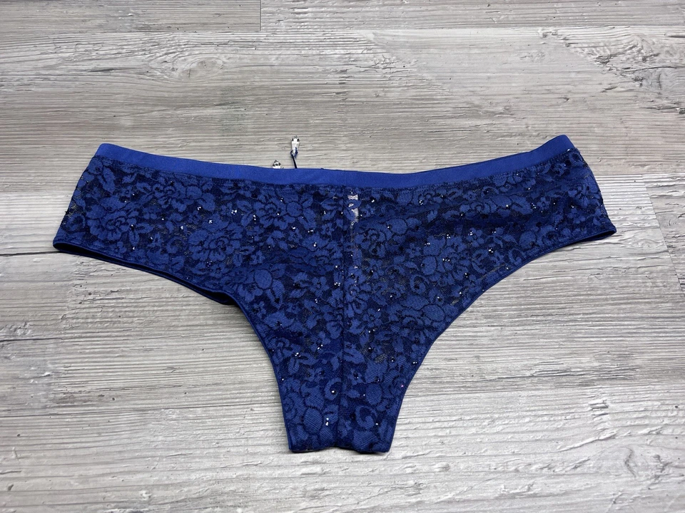 PB-8 Vintage Azul Victorias Secret Bragas Descaradas Sexy Pequeña Cosa Bling Encaje M Foto 2 de 4