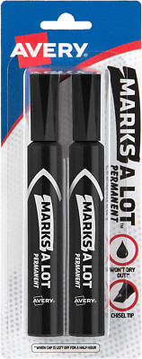 2 Pack Avery Marks-A-Lot Permanent Markers, Regular Desk-Style Size, Chisel Tip