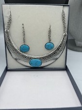 Turquoise Howlite Choker Necklace-Earring Set 4-20" Chains