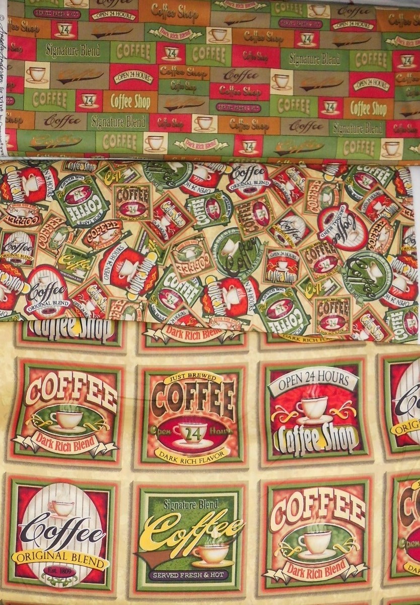 Patchworkstoff (€18/m²) 0,3m Coffee Shop Kaffee Tasse 1,1m breit