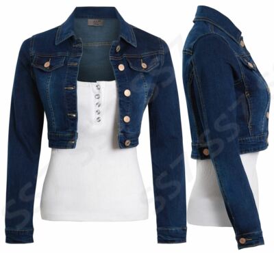 Indigo Jeansjacke Damen blau Jeans Cropped Jacken Größe 6 8 10 12 14