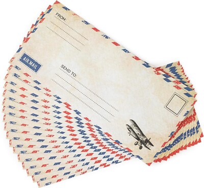 50 Pack Airmail Envelopes -Blue Airmail Envelopes- Air Mail Envelopes for Party 
