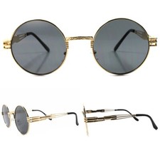 Vampire Goth Steampunk Style Vintage Retro Fashion Gold Round Circle Sunglasses