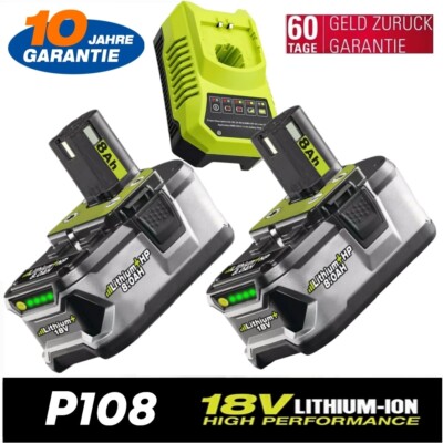 8,0AH Akku für Ryobi Akku 18V Lithium Ion ONE Plus RB18L50 P108 P107 /Ladegerät