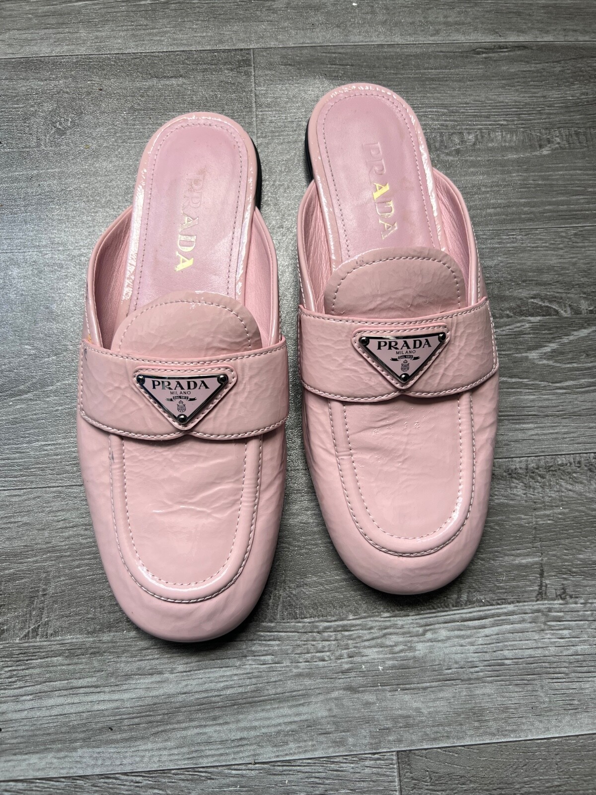 Prada Logo Embellished Leather Mule