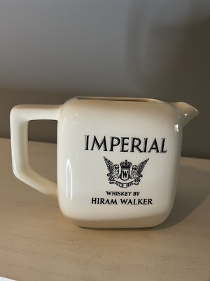 IMPERIAL Whiskey by Hiram Walker pitcher 5.5''H cream color w black letters