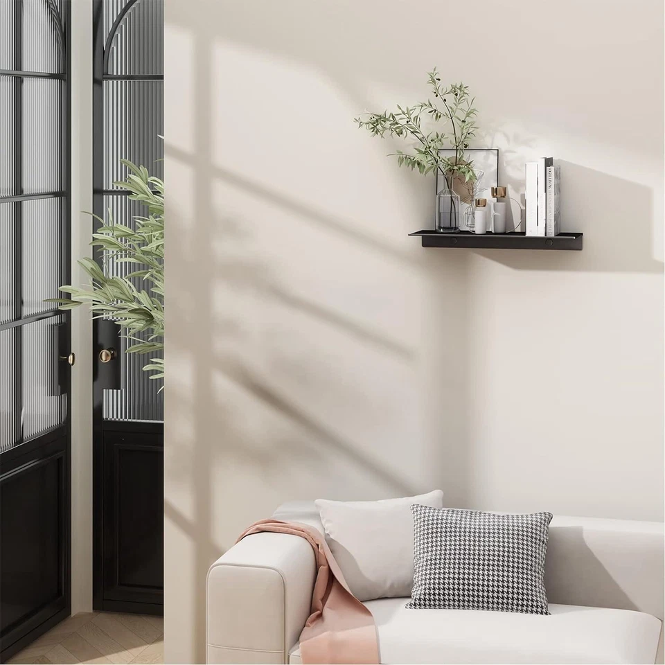 Danpoo Metal Wall Shelf, Black Floating Shelf, Small Bathroom Shelf, 12" Display - Image 2 of 4