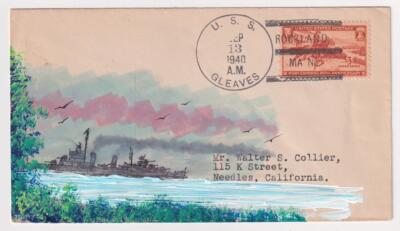 1940 USS GLEAVES DD-423 Rockland Maine Morrissey Handpainted Naval