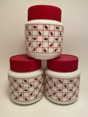 Arcopal Milchglas Vorratsgläser Kunststoffdeckel geometrisches Muster 3er Set Vintage