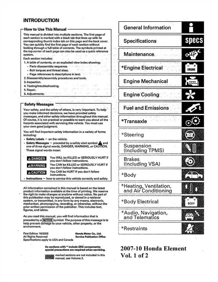 2007 2008 2009 2010 Honda Element Shop Service Repair Manual Engine Drivetrain - Изображение 2 из 4