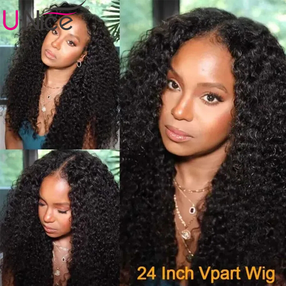 UNice Kinky Curly V Part Lace Wig Human Hair for Black Women  display picture 1