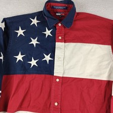 Vintage 90  s Tommy Hilfiger American Flag Embroidered Stars Crest Size Small Men