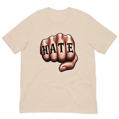 HATE KNUCKLES  SHIRT - MMA BAD BOY TATTOO - ALL SIZES - IVORY