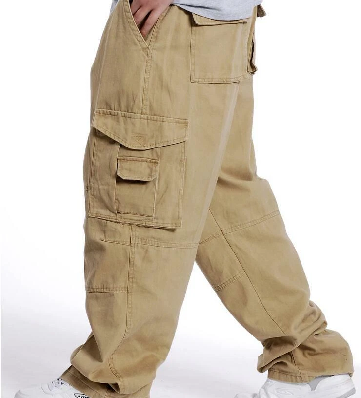 Mens Fat pants Cargo Work Pants Casual Fit LooseTrousers Plus Size