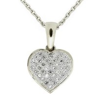 10K White Gold Diamond Heart Pendant Micro Pave Small Diamond Cluster .10ct