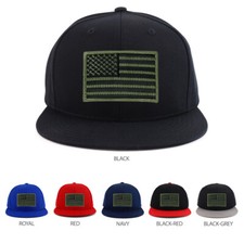 Olive American Flag Patch Youth Size Flatbill Snapback Baseball Cap - FREE SHIP
