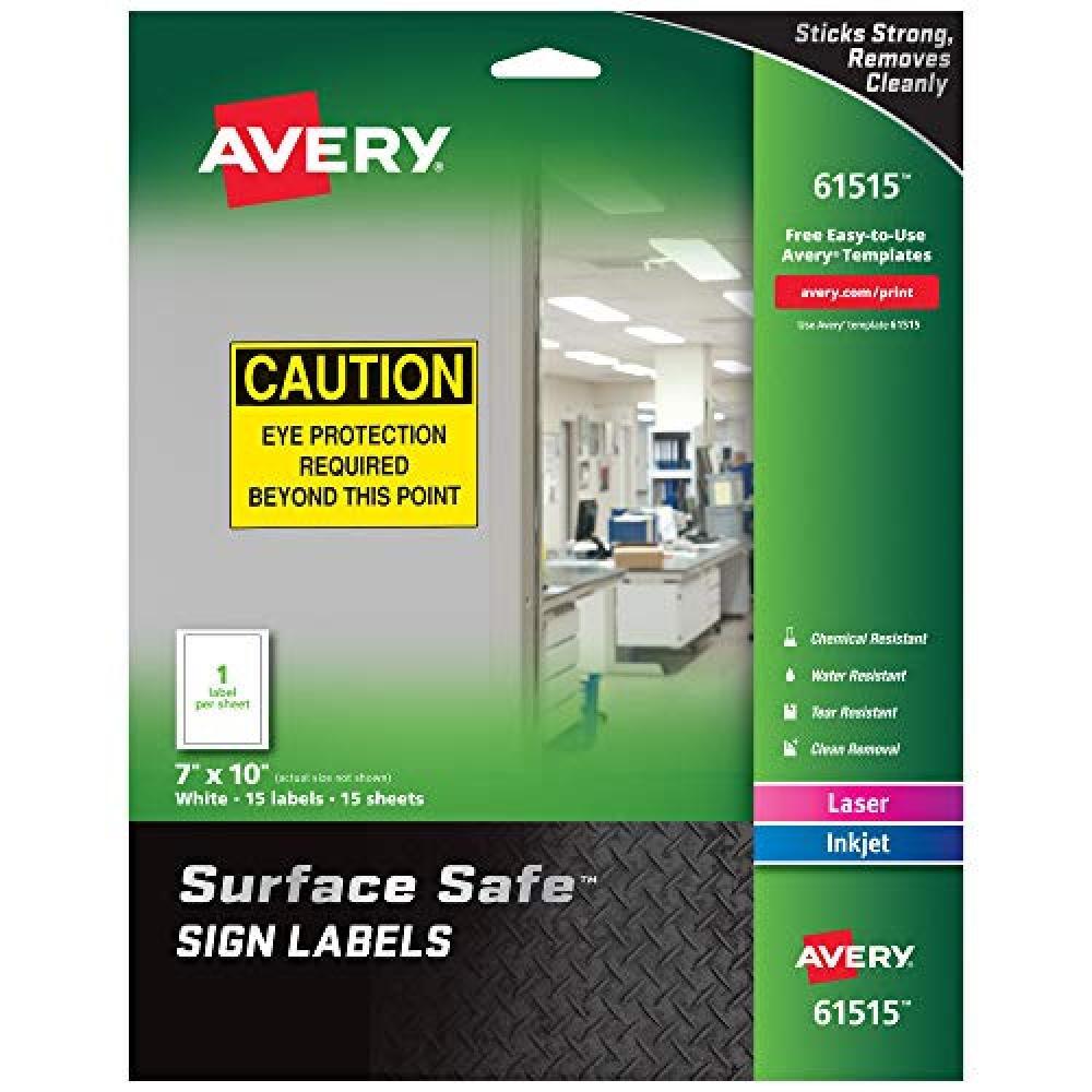 (TG. 7" x 10") Avery Etichette per cartelli di sicurezza superficiali, 17,8 x 25