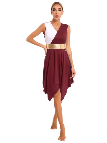 Women Liturgical Praise Dance Costume Sleeveless Color Block Lyrical Workship - Picture 16 of 172