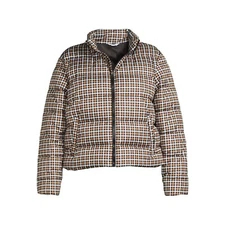 Time and Tru Women's and Plus Missy Puffer Jacket Gingham Check Neutral U pick