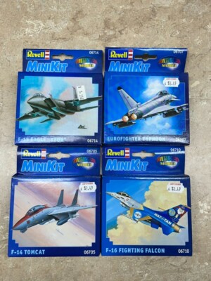 NEW 4 Revell Minikit Model Aircraft F-16 Falcon F-14 Tomcat Typhoon F-15 Eagle