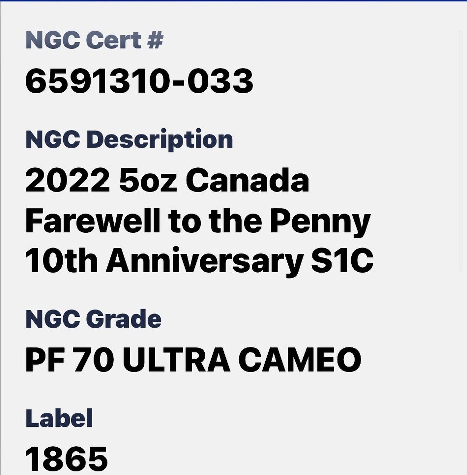 2022 5 OZ CANADA PROOF FAREWELL TO THE PENNY SILVER COIN NGC PF70 UCAM