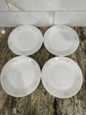 Set of 4 Corelle Corning CALICO ROSE 7-1/4” Salad Plates White W/Gray & Rose
