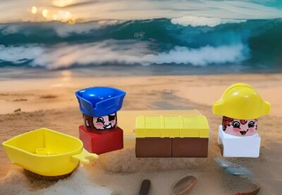 80's Mega Bloks Lil  Pirate Lot Including Pirate, Boat , First Mate (Ritvik)