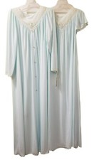Shadowline Med Nylon  Lace Gown  Robe Peignoir set, Lt Blue, NWT, Satin Lustre