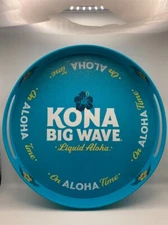 New Kona Big Wave Liquid Aloha 12.5" Round Blue Plastic Carrying Tray Advertisem