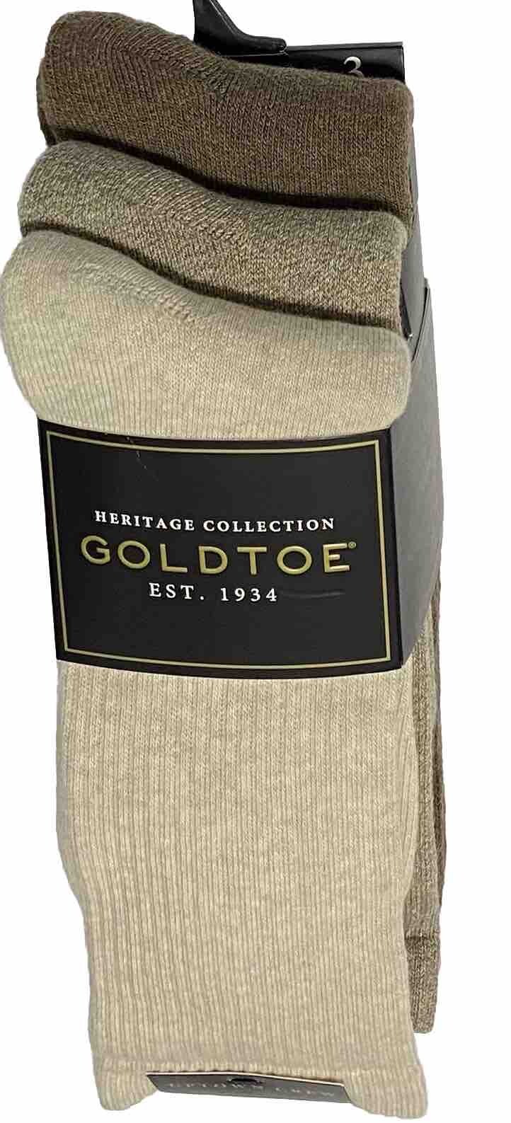Gold Toe Men's 3Pair Uptown Crew Socks Shoe Size 612.5 Beige/Tan