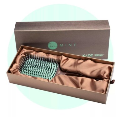 Eco-Friendly Boar Bristle Paddle Hair Brush for Women by MINT | Anti-Breakage...