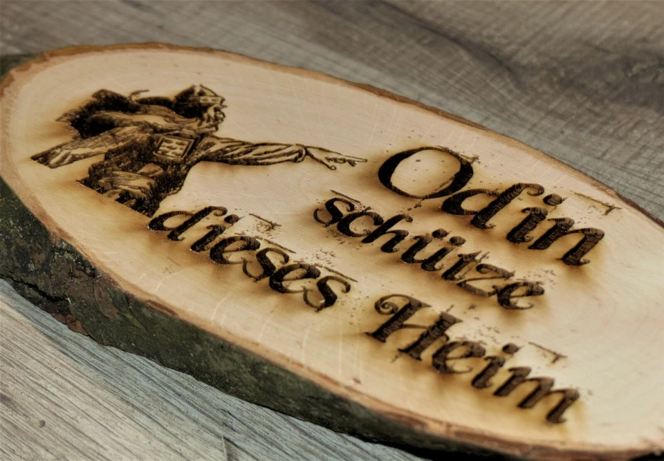 Baumscheibe Odin schütze dieses Heim 21 - 80 cm Schild Holz Gravur Rindenscheibe - Bild 4 von 4