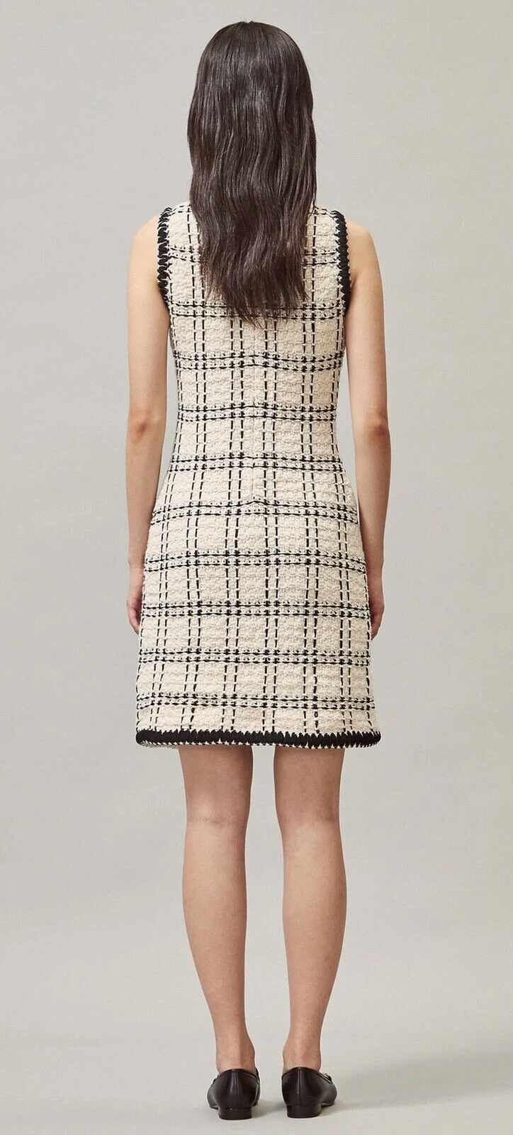 Abito donna Tory Burch M Medium avorio nero lino lana tweed senza maniche $598